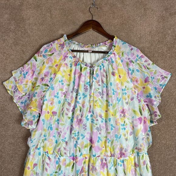LC Lauren Conrad Fit & Flare Dress Womens Plus 3X Multi Ruffle Floral Georgette - Picture 4 of 12